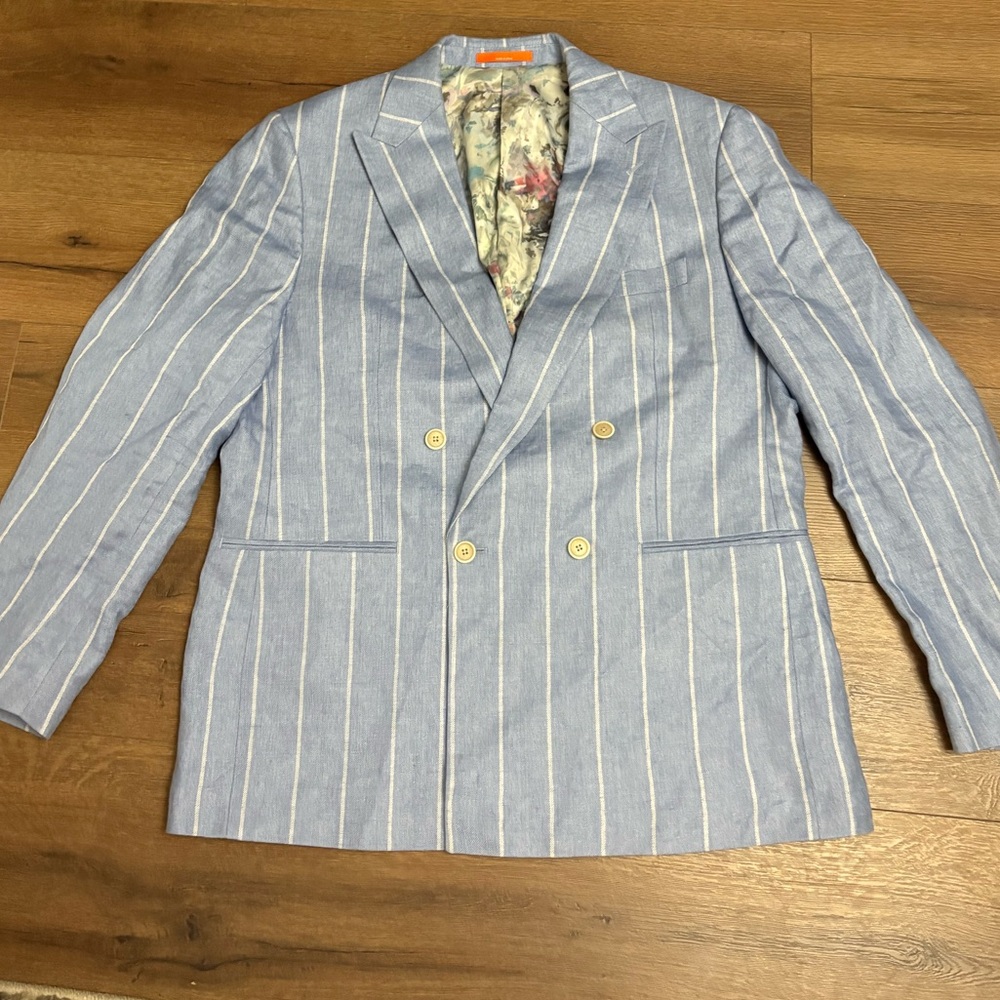 Tallia Men's Blue & White Pinstripe Double-Breasted Blazer - Picture 2 of 6